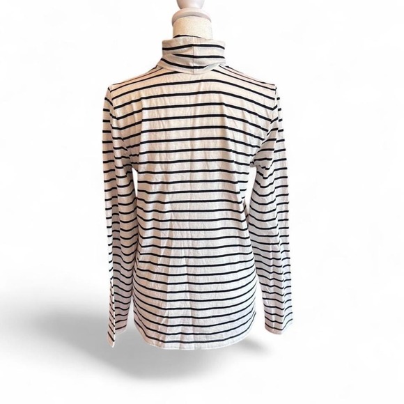J.Crew Navy Blue & White Striped Printed Tissue Turtleneck Top Size Small - Picture 2 of 7